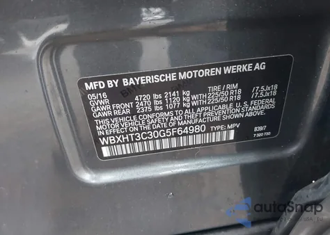 2016 BMW X1 xDrive28I from USA, damaged, VIN WBXHT3C30G5F64980